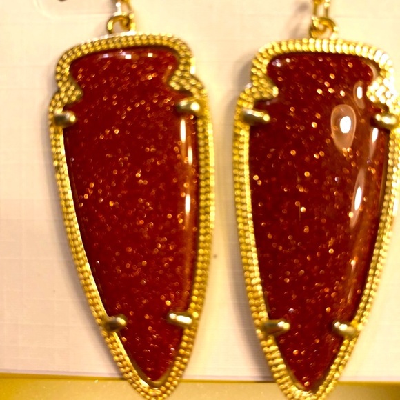 NWT Kendra Scott RARE & Retired Skylar Earrings Goldstone & Yellow Gold STUNNING - Picture 6 of 16